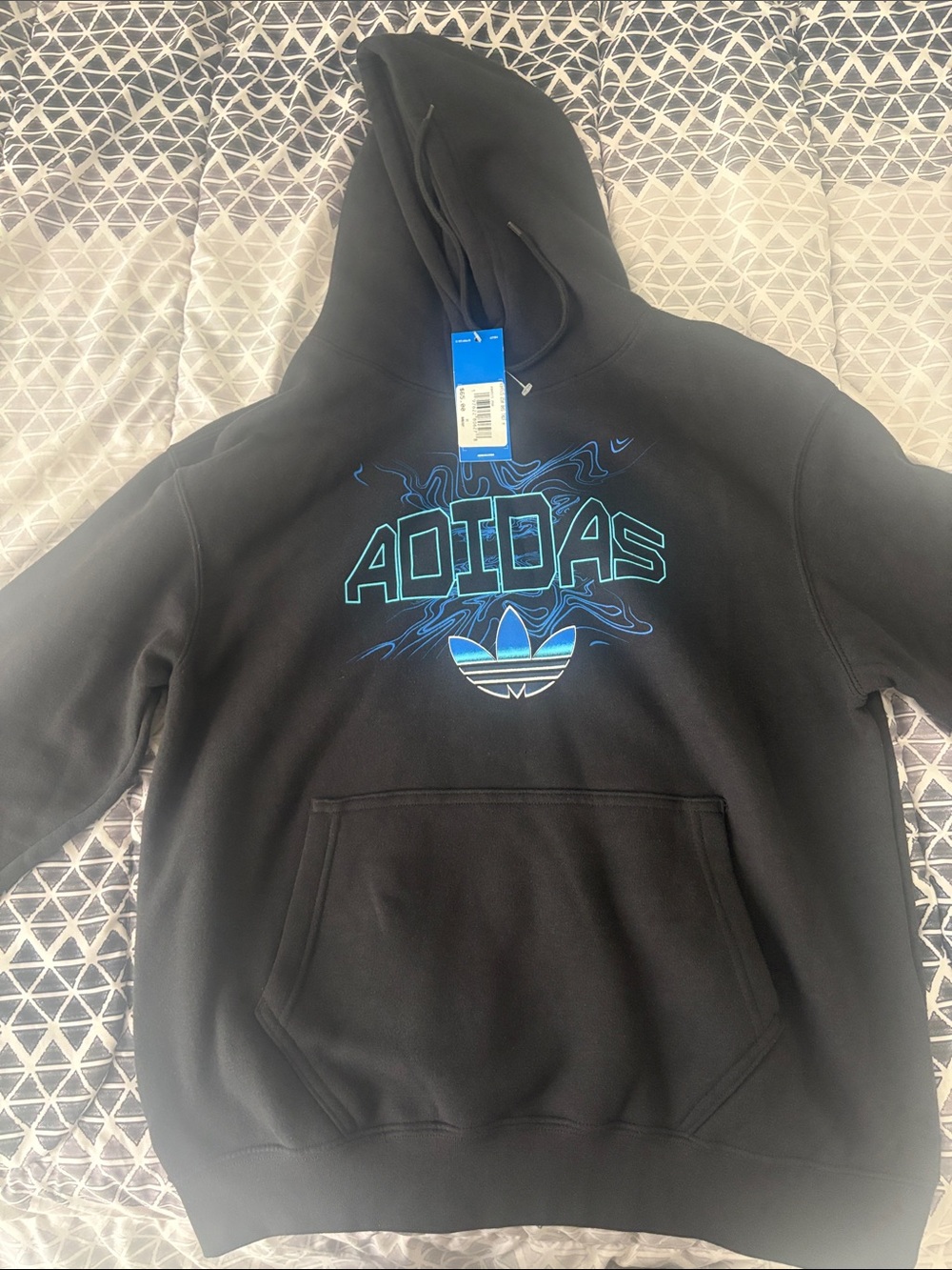 adidas Black Crewneck Hoodie with Blue Logo Graphics